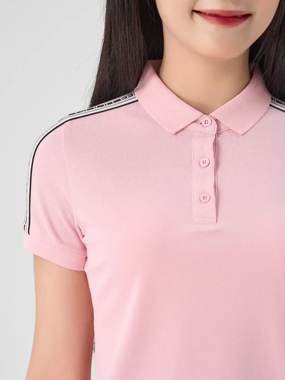 Polo Nữ Cafe Dệt Tổ Ong Phối Dây Dệt - Hồng - S