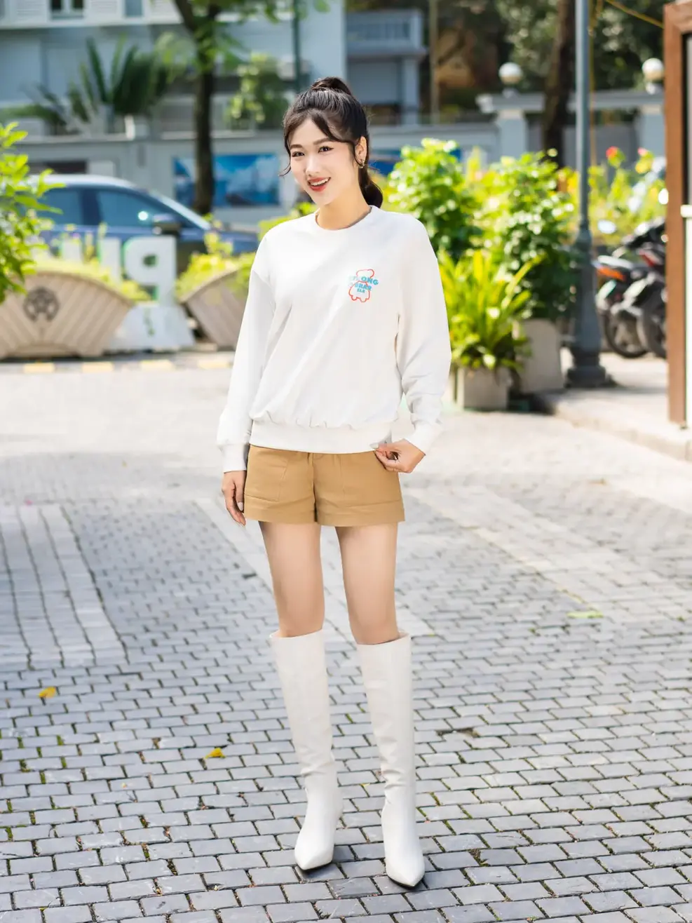 Áo thu đông nữ in gấu Puff - Trắng - S