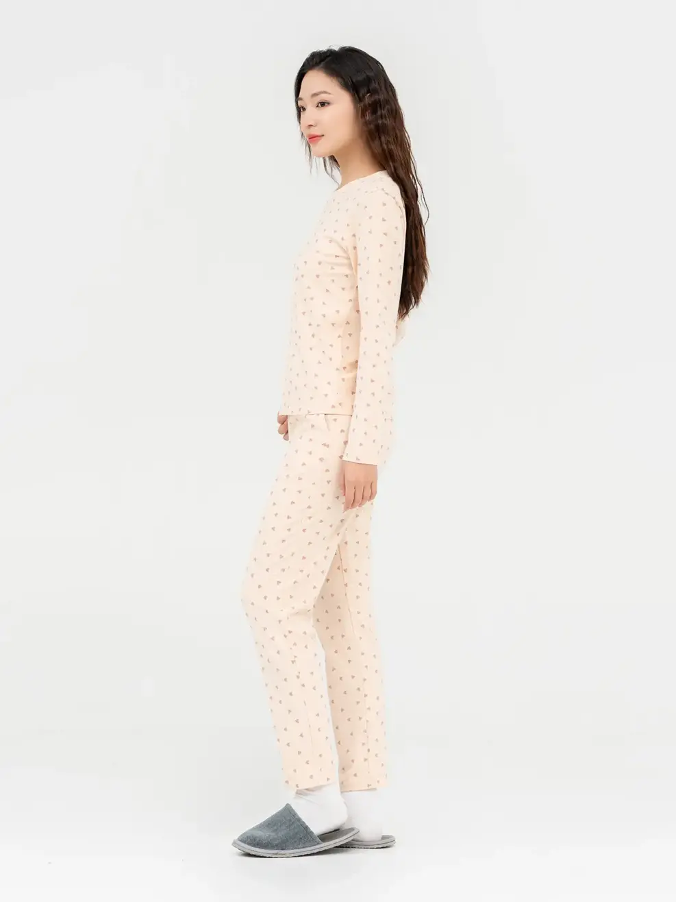 Bộ Đông Nữ Dáng Suông In Tràn - Be Nhạt - S