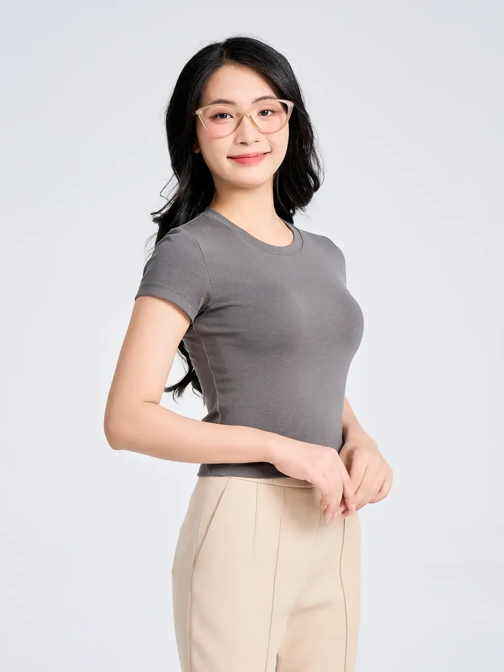 Áo Phông Nữ Slimfit Thun Rib Coton Mềm (TSN7275) - Than chì 007 - S