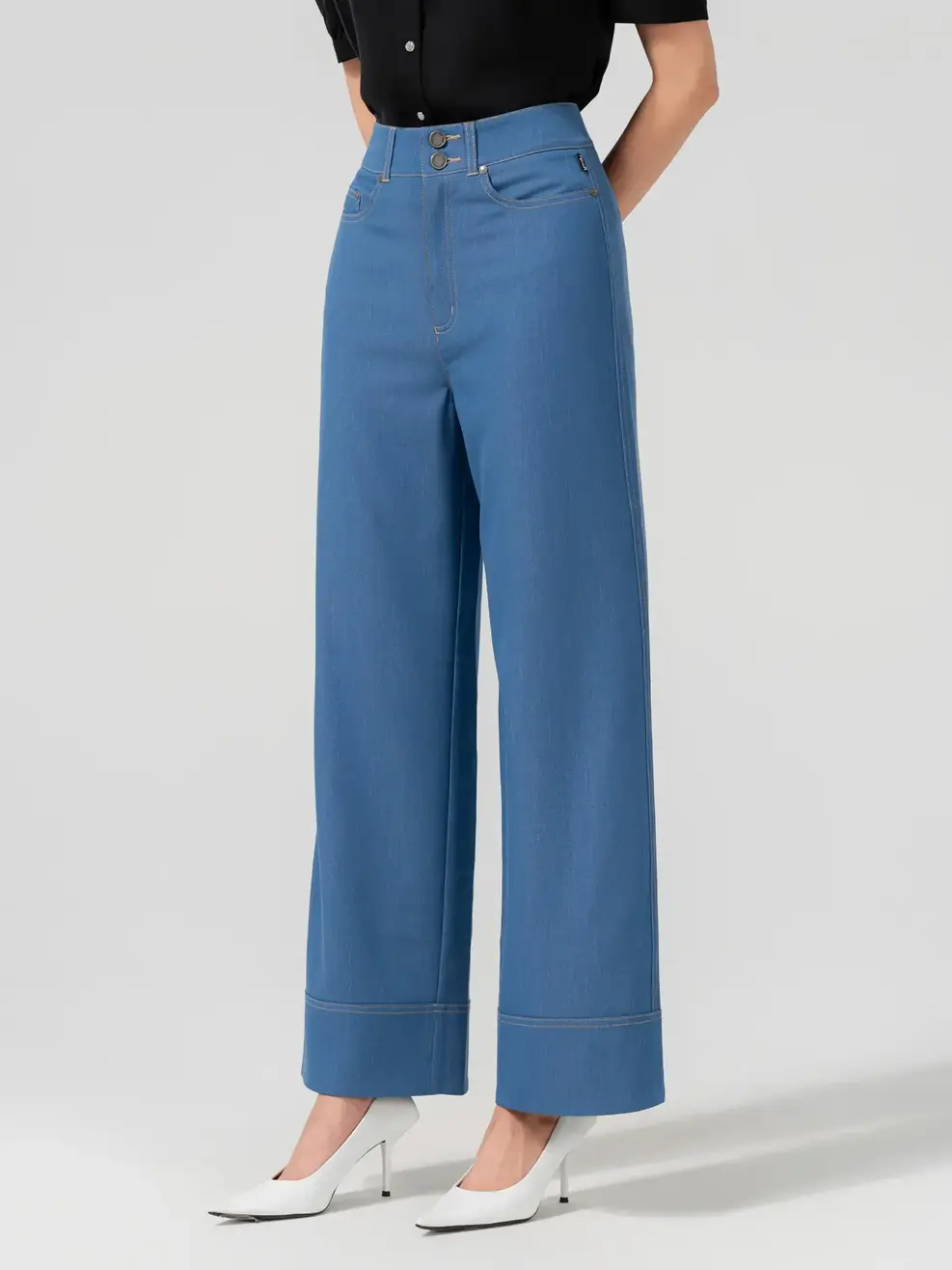 Quần Âu Nữ Suông Giả Denim Cá Tính - Xanh nhạt - S