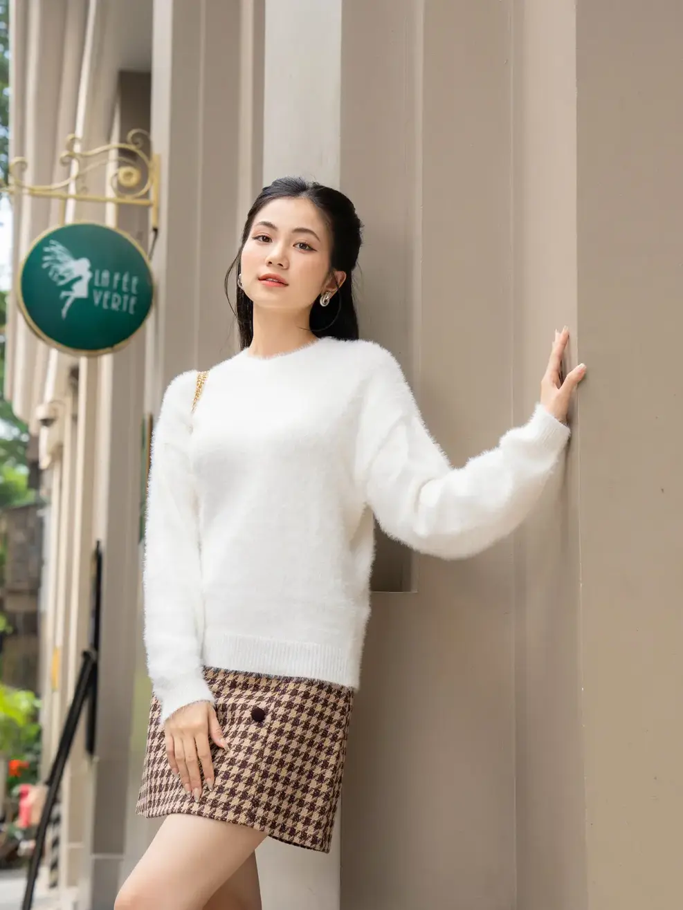 Áo len nữ lông thỏ kiểu dáng thoải mái - Trắng - F