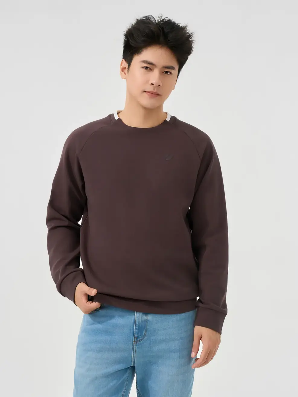 Áo Nỉ Nam Tay Raglan Bo Phối - Nâu 152 - M