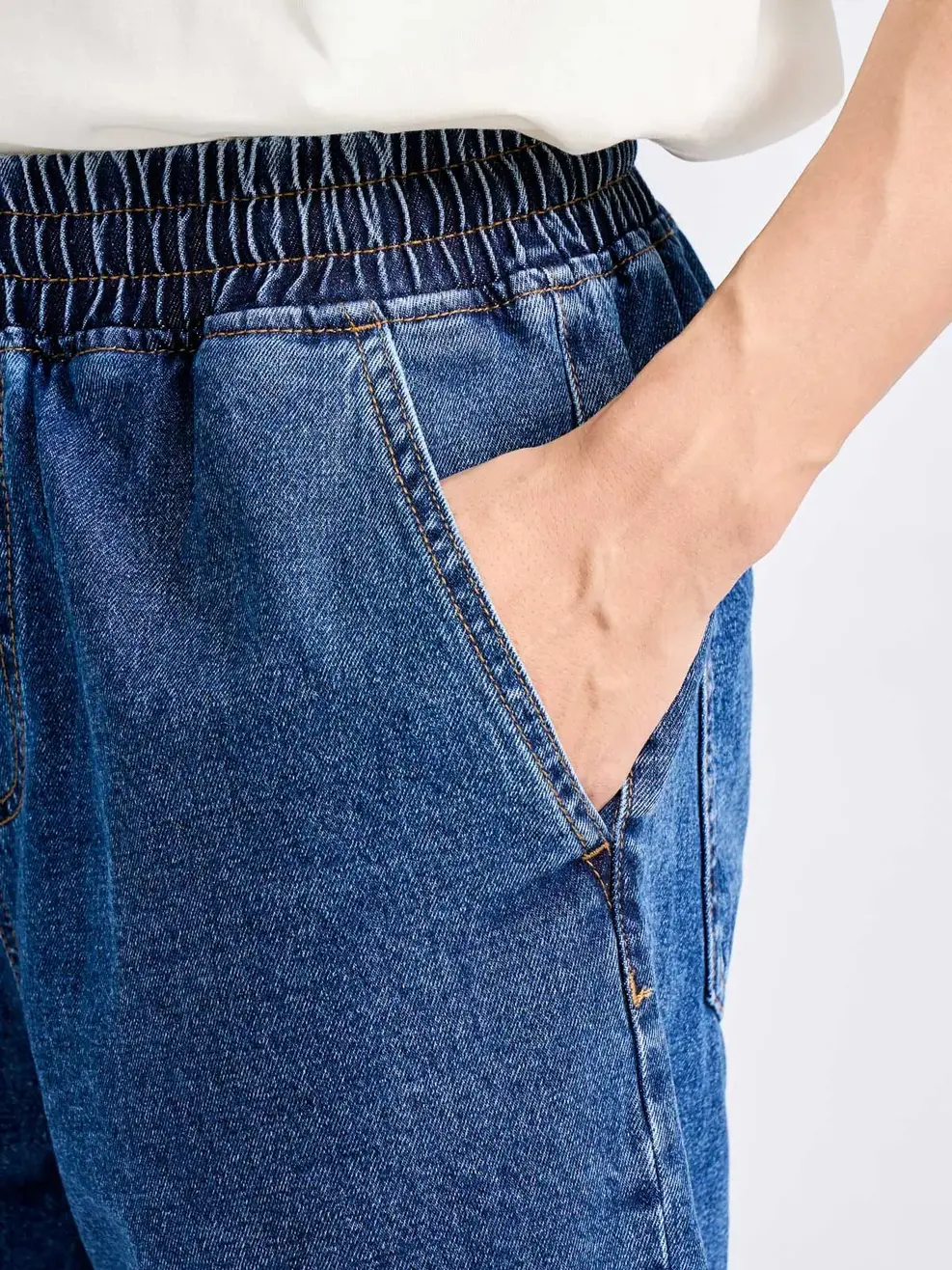 Sooc Jean Nam Dáng Suông Cạp Chun - Xanh đậm - 28