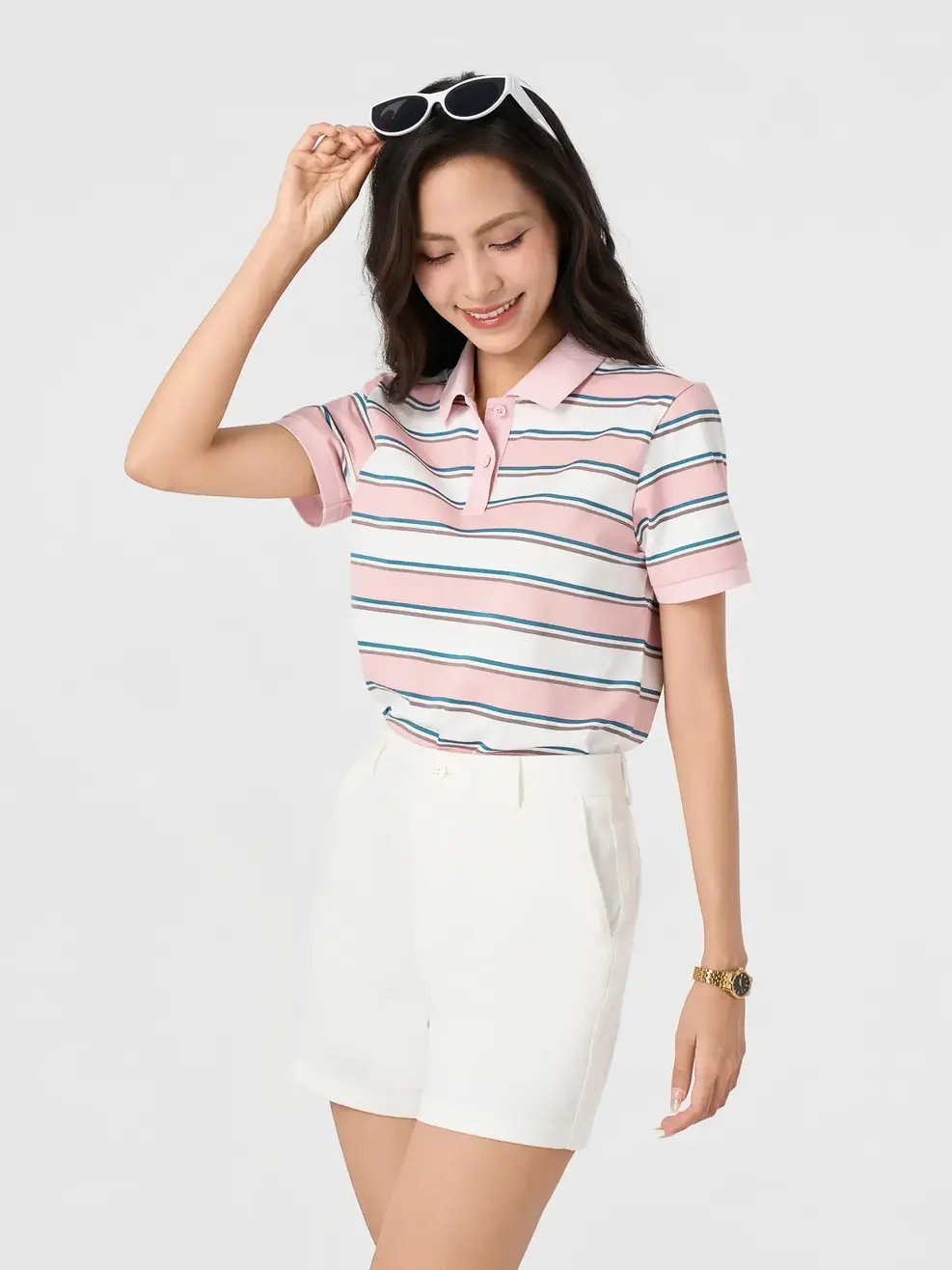 Áo Polo Nữ Phom Regular Kẻ Ngang - Kẻ Hồng 143 - S