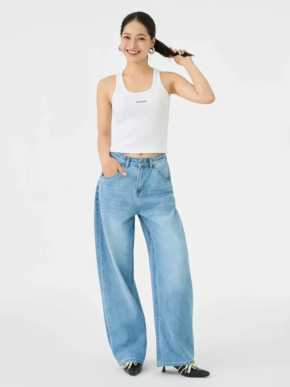 Quần Jeans Nữ Barrel Light Weight - Màu chàm 003 - 26