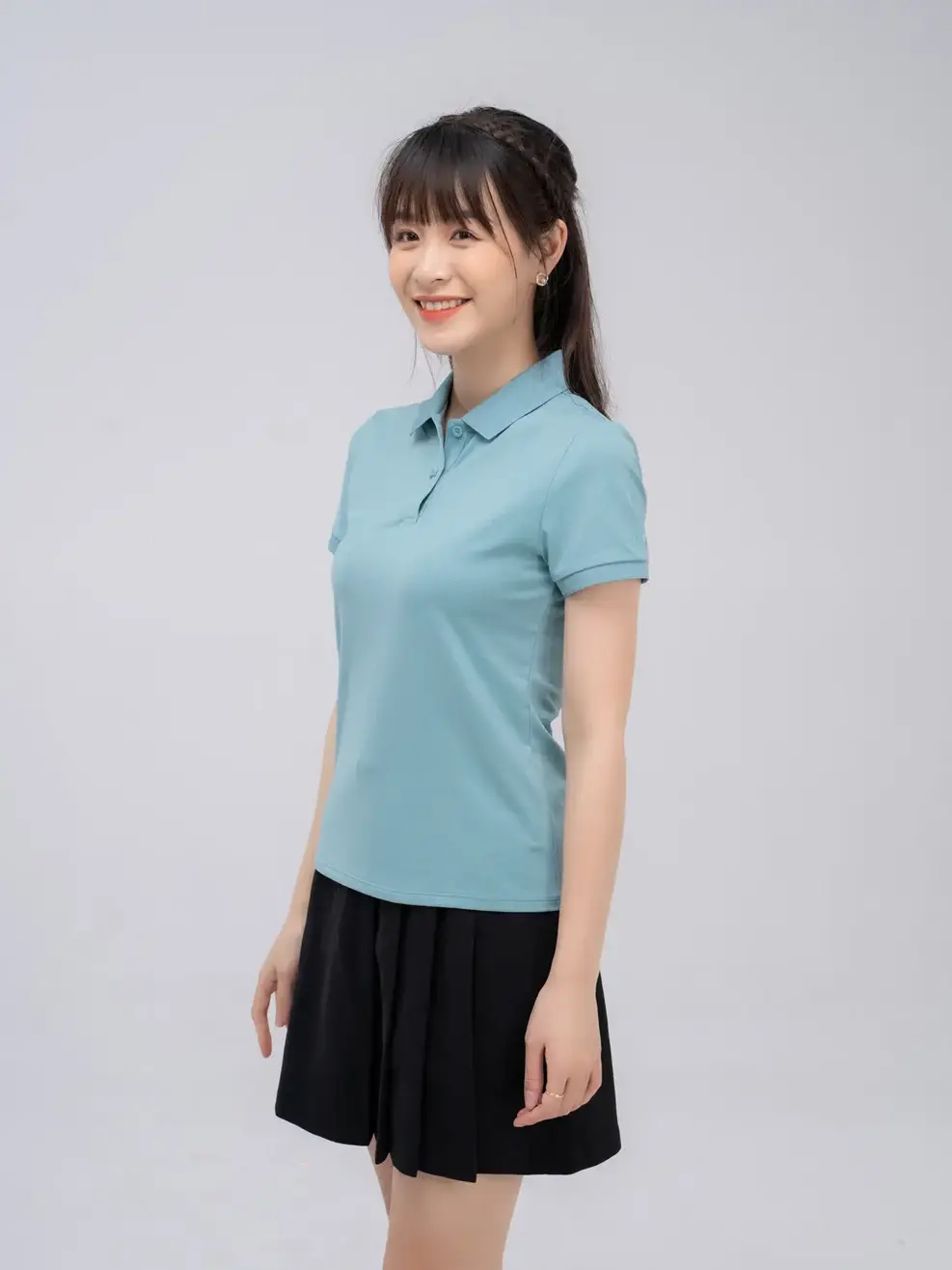 Áo polo nữ mắt chim in logo - Xanh ngọc - S