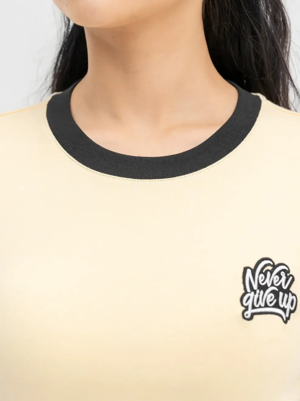 T-shirt Nữ Dáng Ôm Phối Bo - Be - S