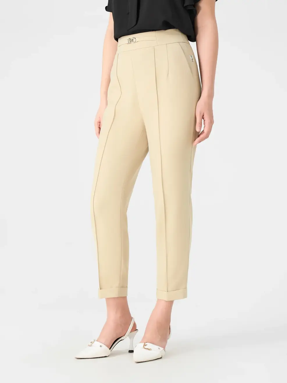 Quần Âu Nữ Baggy Phối Thắt Lưng - Be - S