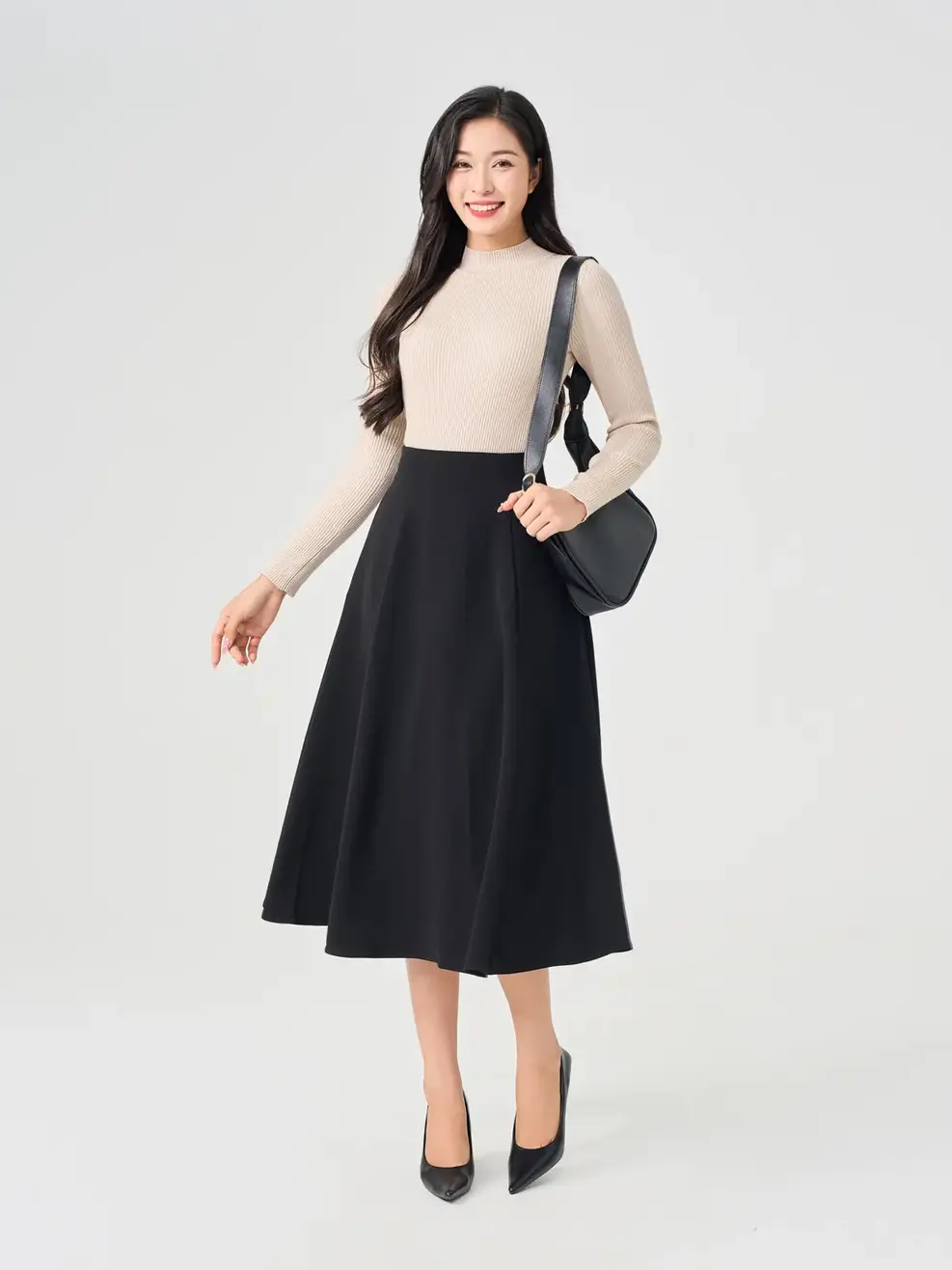 Chân Váy Nữ Xòe Mảnh Túi Sườn - Đen - S