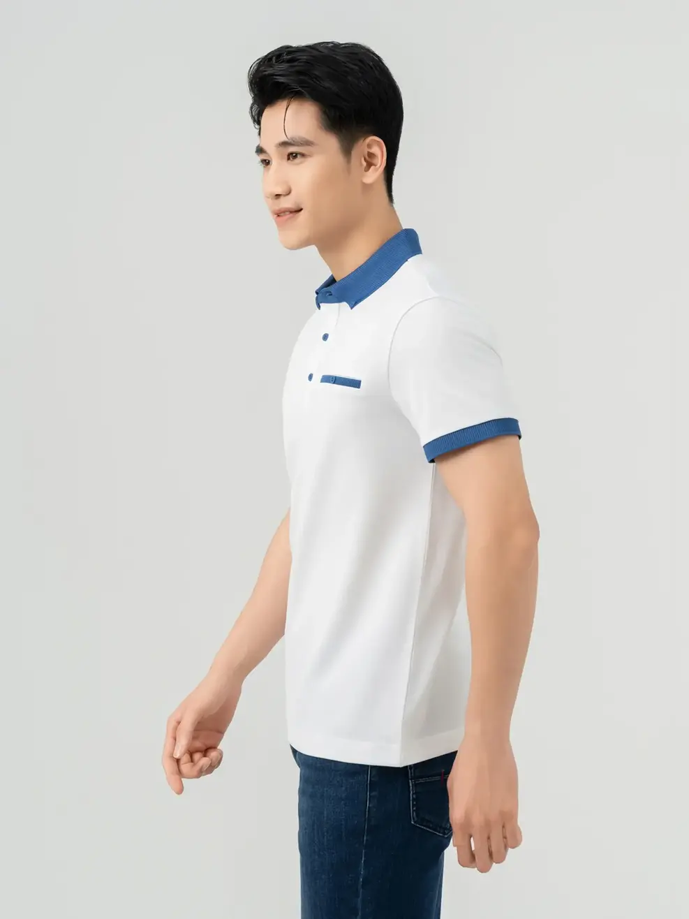 Áo Polo Nam Cafe Cơi Túi Ngực Phối Cúc - Trắng - L