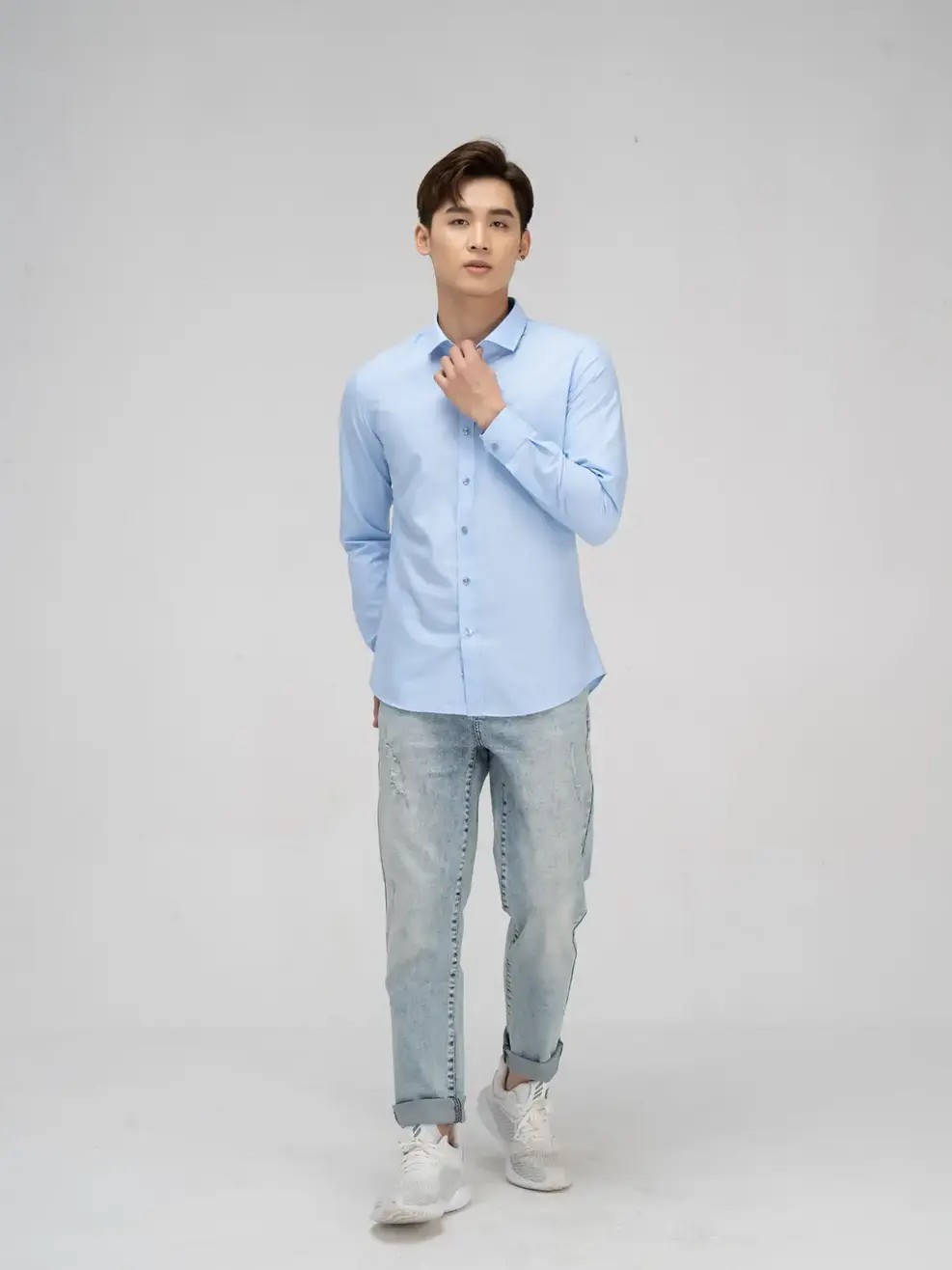 Sơ mi nam dài tay slim - Xanh nhạt - 3XL