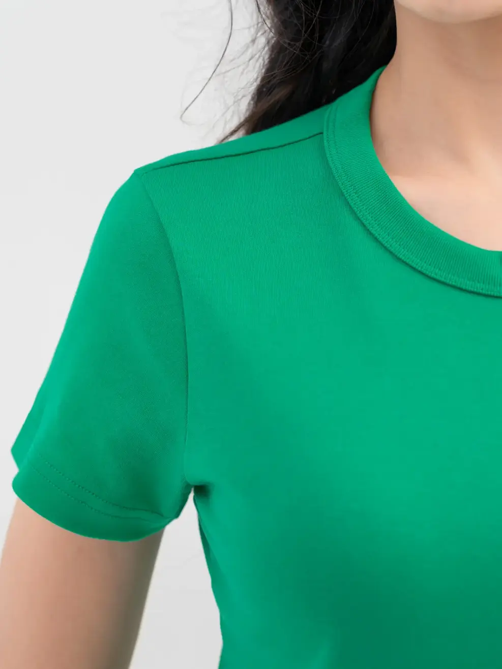 T-shirt Nữ Cơ Bản Cotton Double Face - Xanh Lá - S