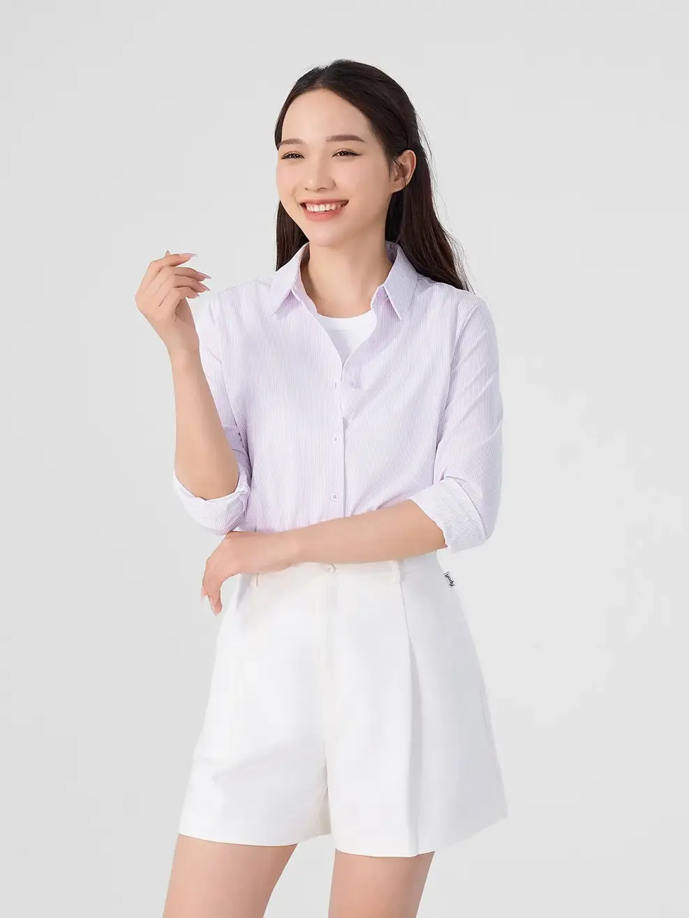 Sơ Mi Dài Tay Nữ Kẻ Cơ Bản - Kẻ tím - S