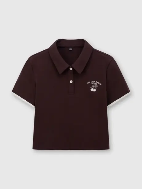 Áo Polo Nữ Crop Top Thêu Cherry
