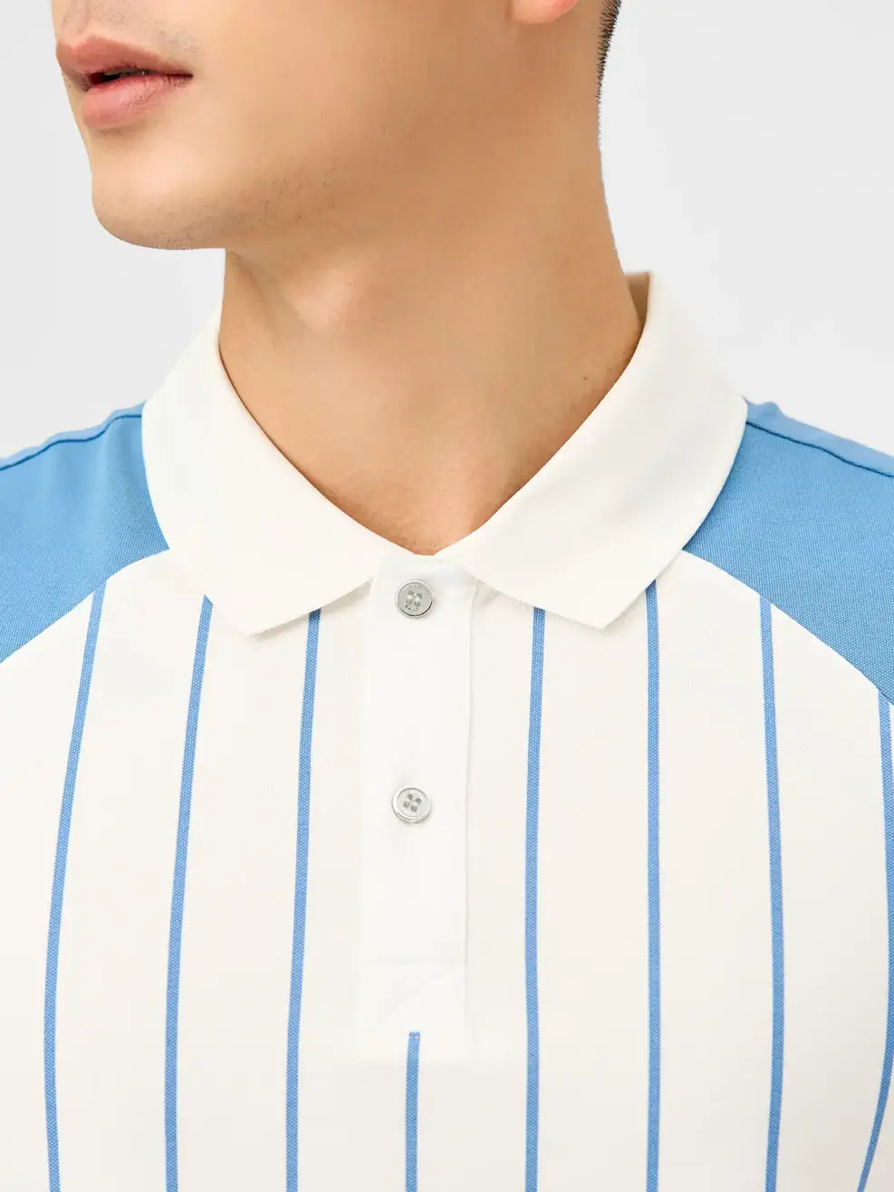 Áo Polo Nam Mắt Chim Raglan In Tràn Kẻ - Xanh - M