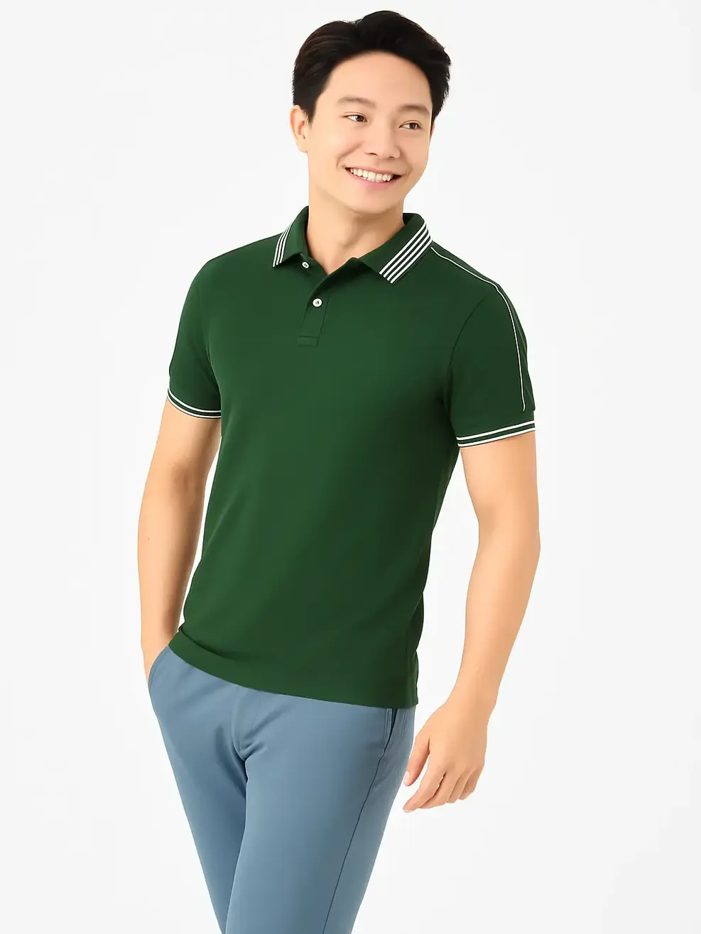 Áo Polo Nam Bo Cổ Kẻ ( Apm7219) - XANH 069 - M