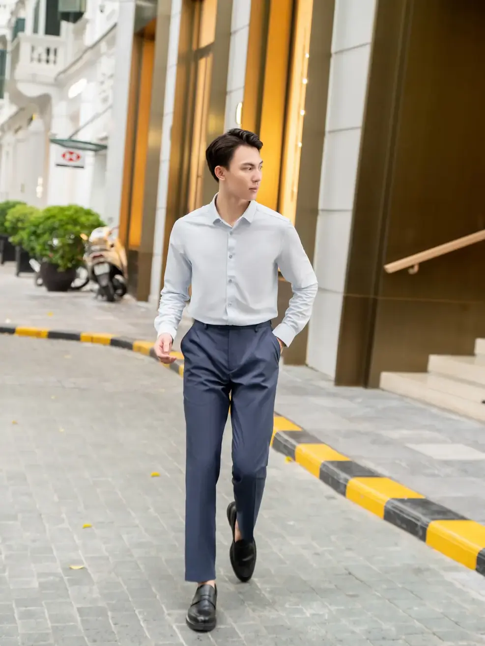 Sơ Mi Dài Tay Nam - Kẻ Xanh - M