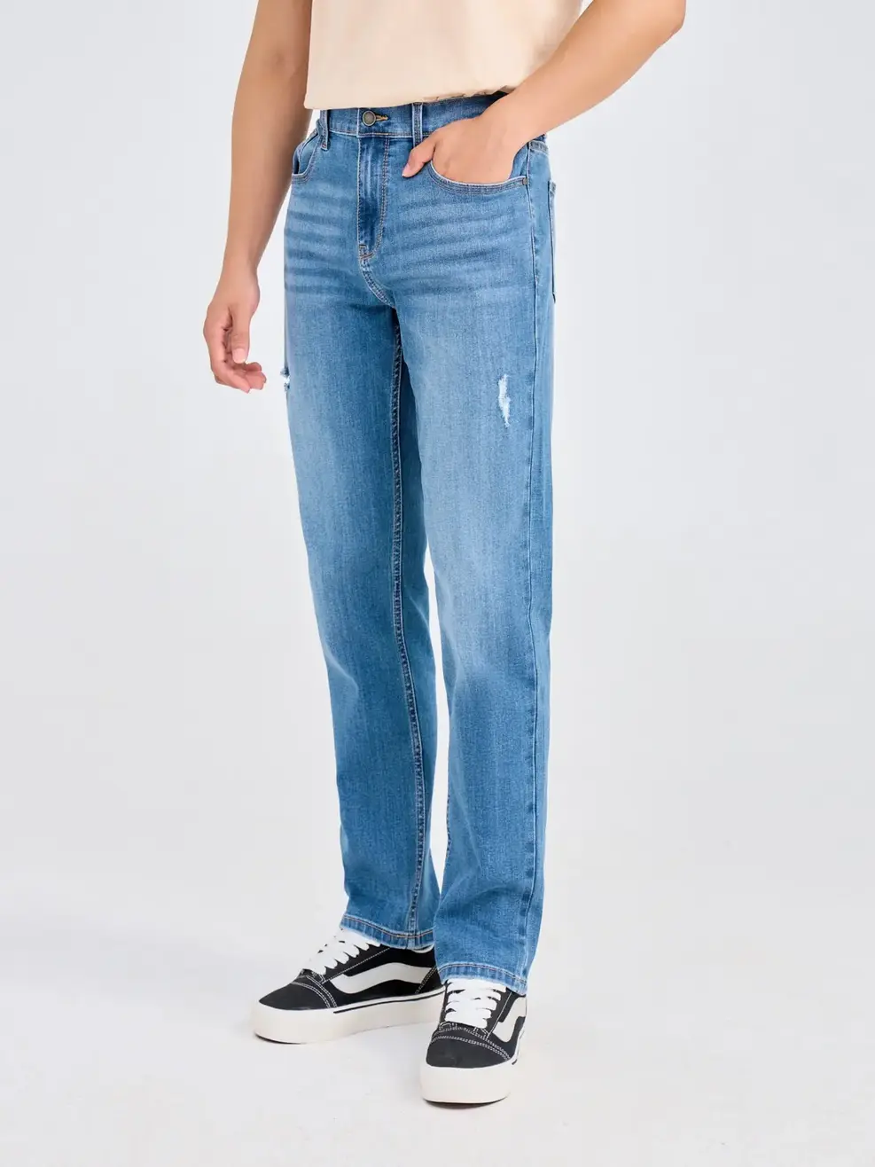 Quần Jeans Nam Regular Coolmax Mài Xước - Xanh nhạt - 28