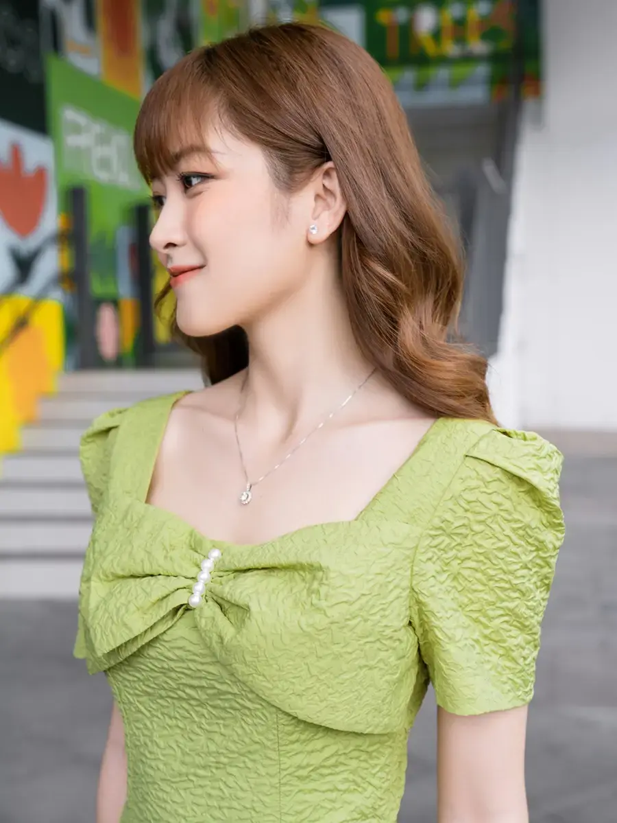 Váy Dáng Xoè Vạt Nơ Ngực Áo - Xanh lơ - S