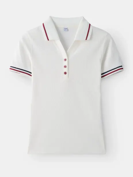 Áo Polo Nữ Cổ V Bo Kẻ Co Giãn Đàn Hồi Phom Slim Fit Tôn Dáng