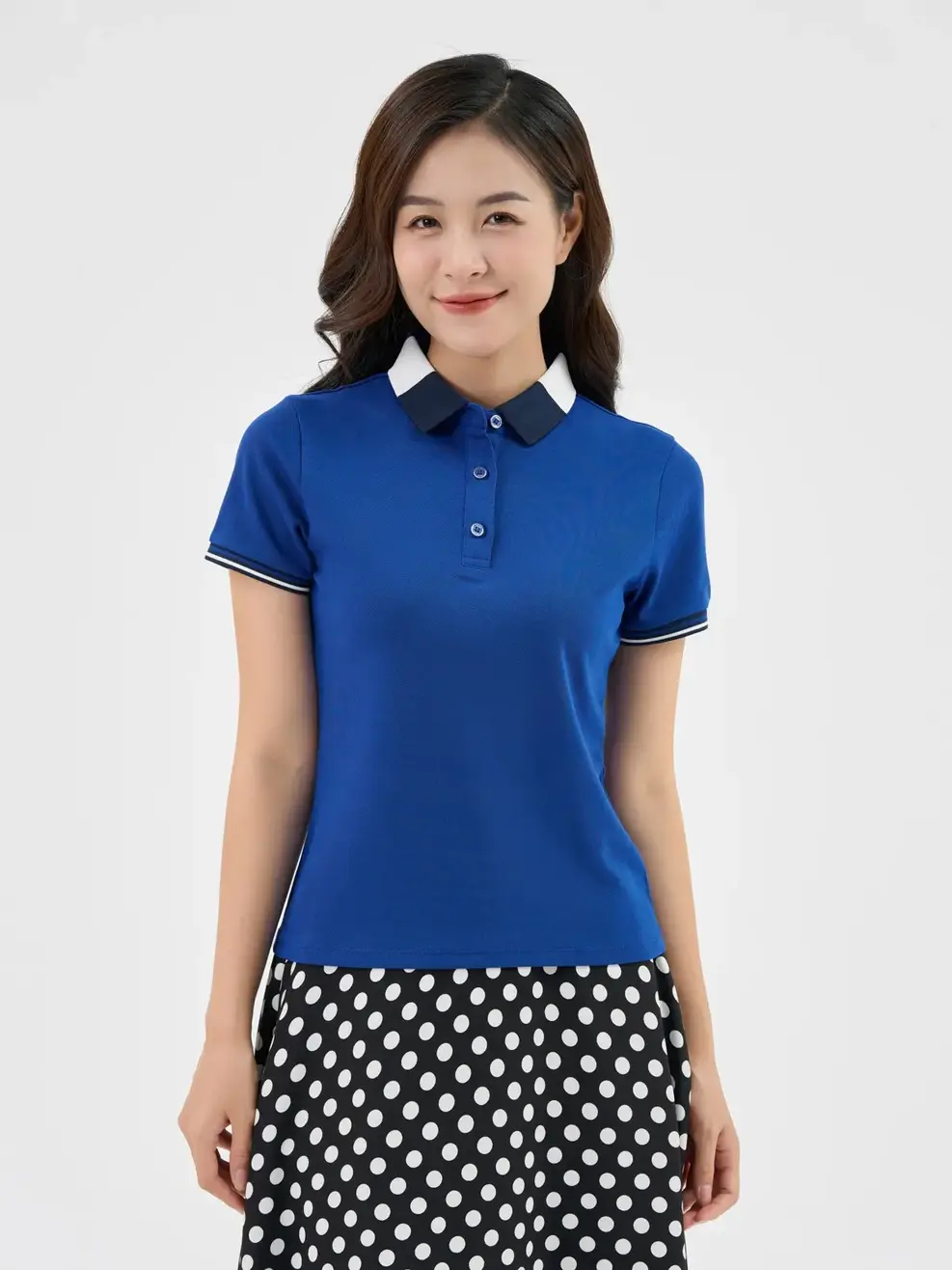 Polo Nữ Cafe Dệt Tổ Ong Bo 3 Màu - Xanh coban - S