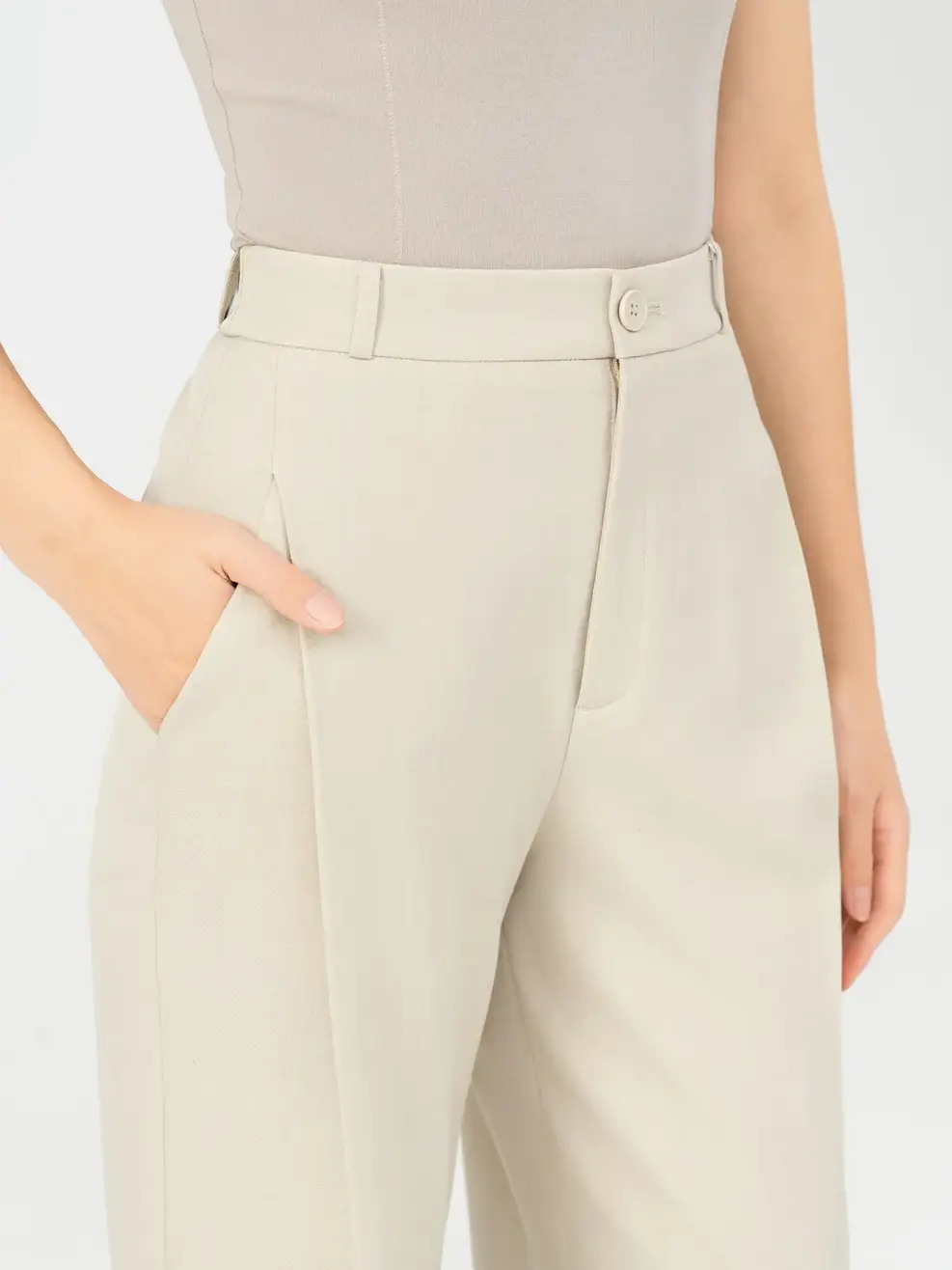 Quần Âu Nữ Suông 1 Ly Dài Chun Sau - Be - S