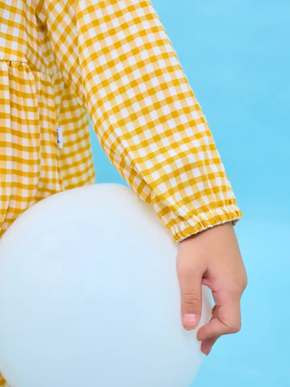 Đầm kid xòe cổ sen - Kẻ vàng - 2