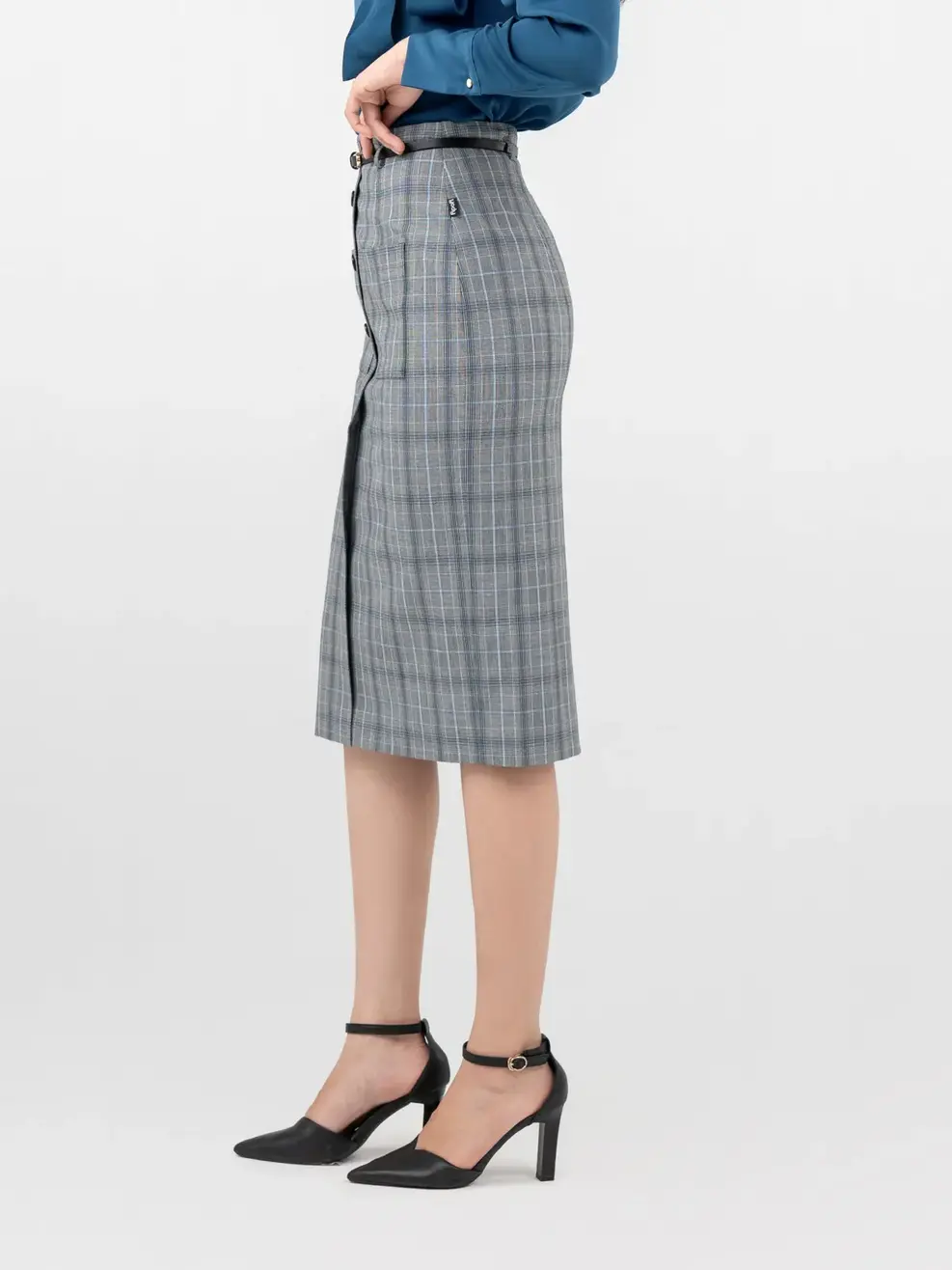 Chân Váy Nữ Dáng Đứng Túi Ốp - Kẻ Xanh - S