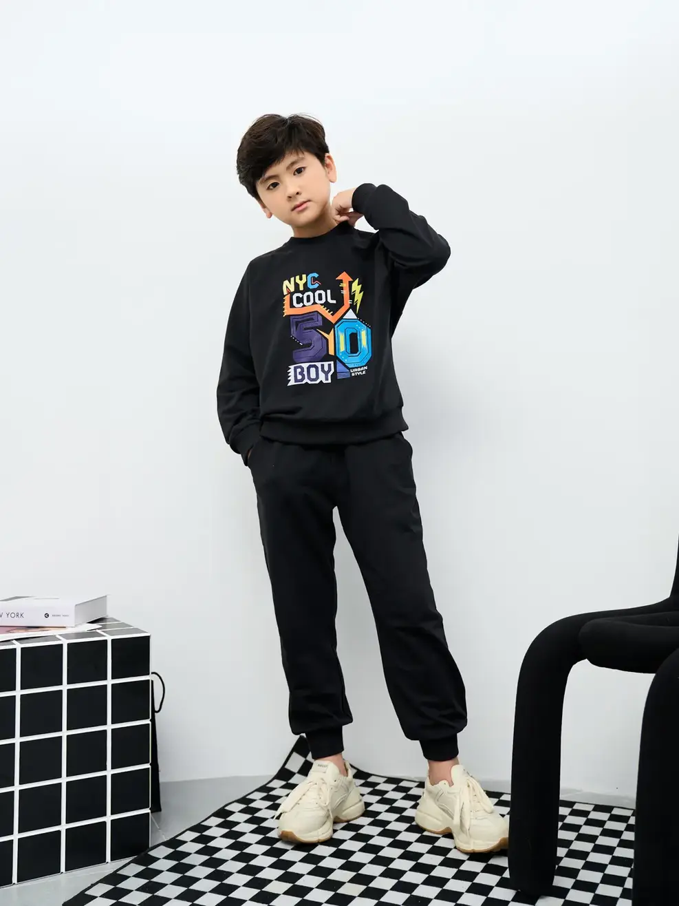 Bộ đồ kid lớn in Yody cool - Đen - 10