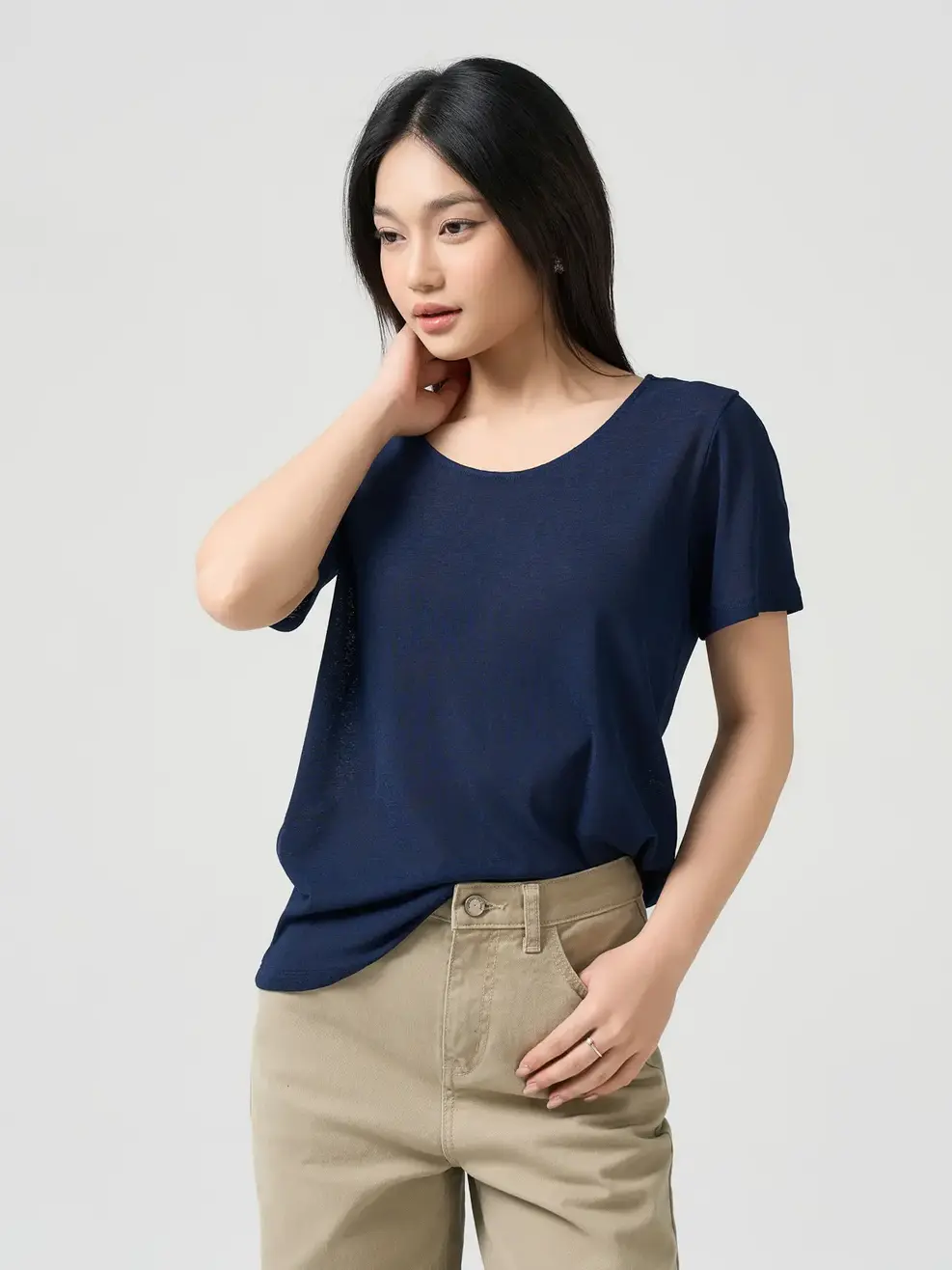 Áo Phông Cổ Rộng Dáng Suông - Navy 001 - M