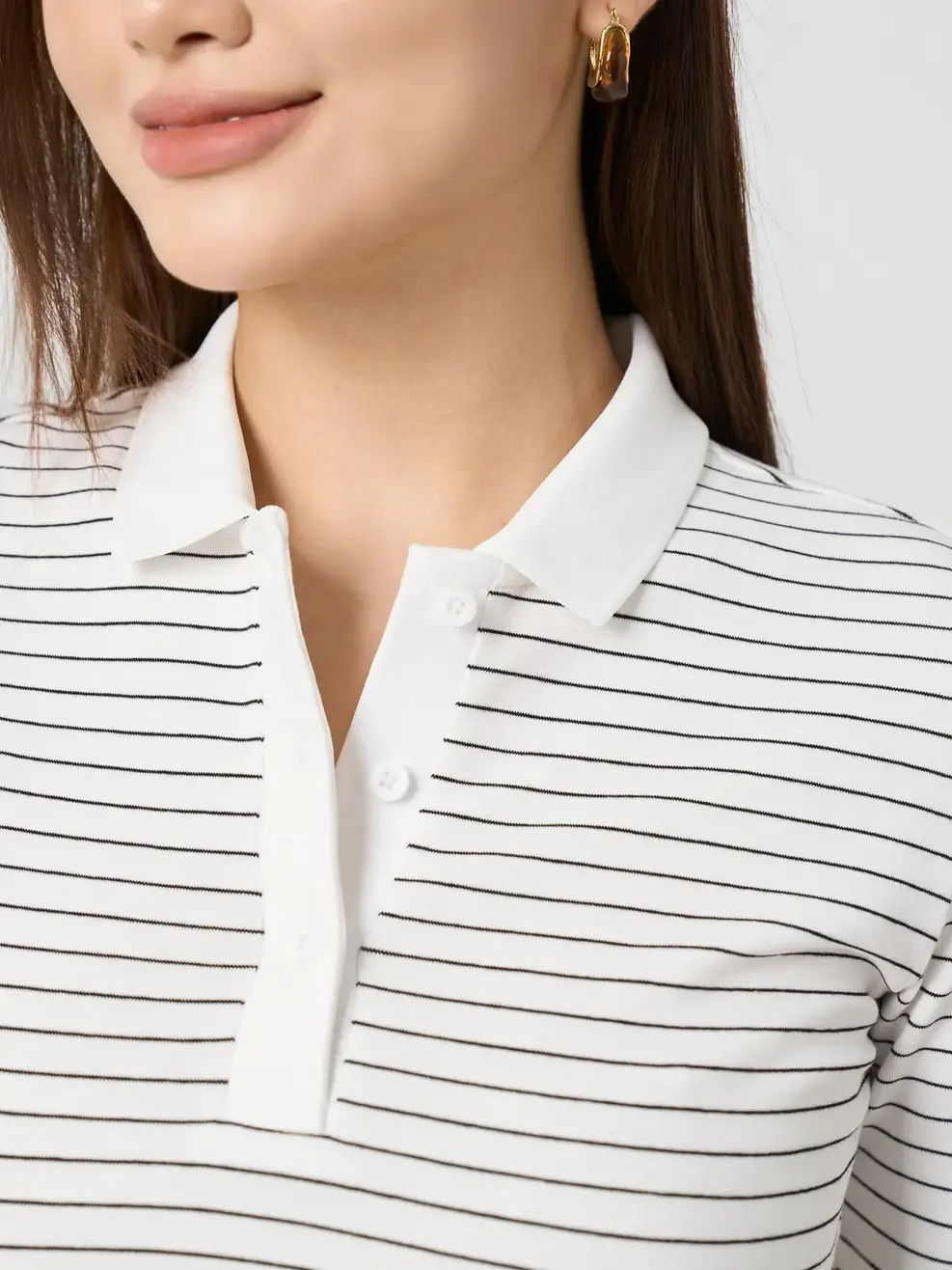 Áo Polo Nữ Kẻ Phối Bo Cổ - TRẮNG KẺ 1 - XS