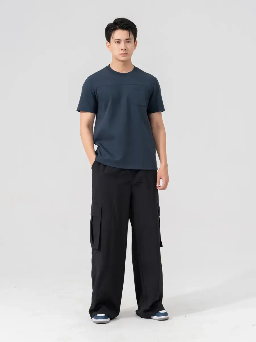 T-shirt Nam Regular Can Ngực Túi Ốp - Tím than - M