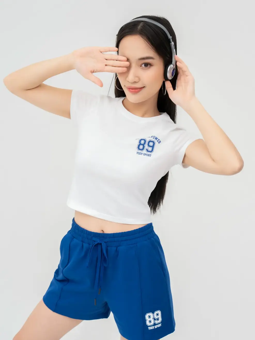 Bộ Đồ Nữ Thể Thao In Hình - Trắng Navy - S