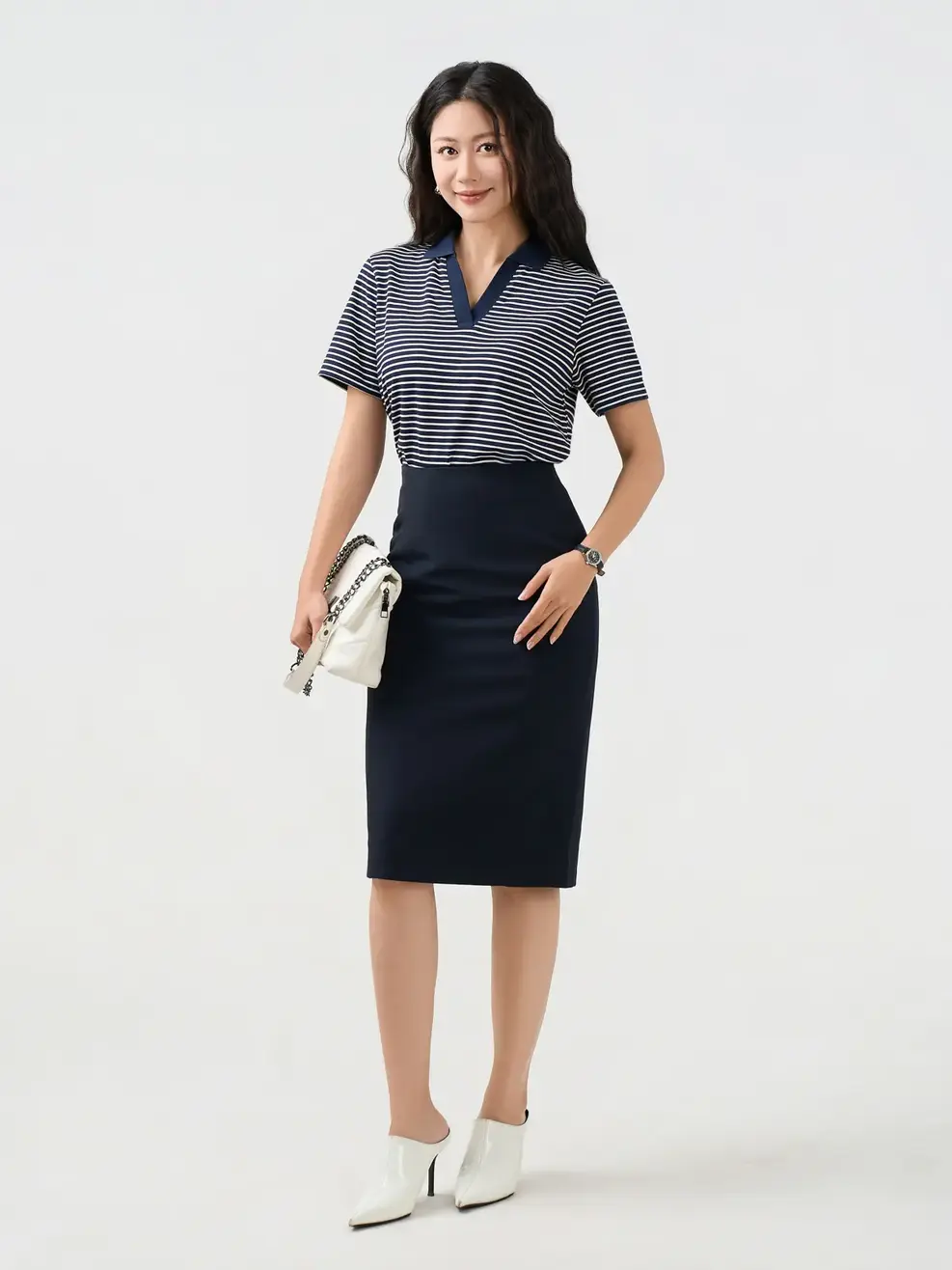 Chân Váy Pencil Under The Knee Essential - Tím Than 179 - S