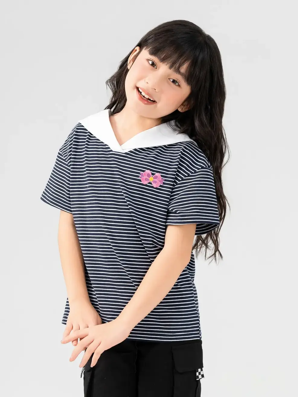 Áo Thun Trẻ Em Cổ Thủy Thủ - Kẻ navy - 2