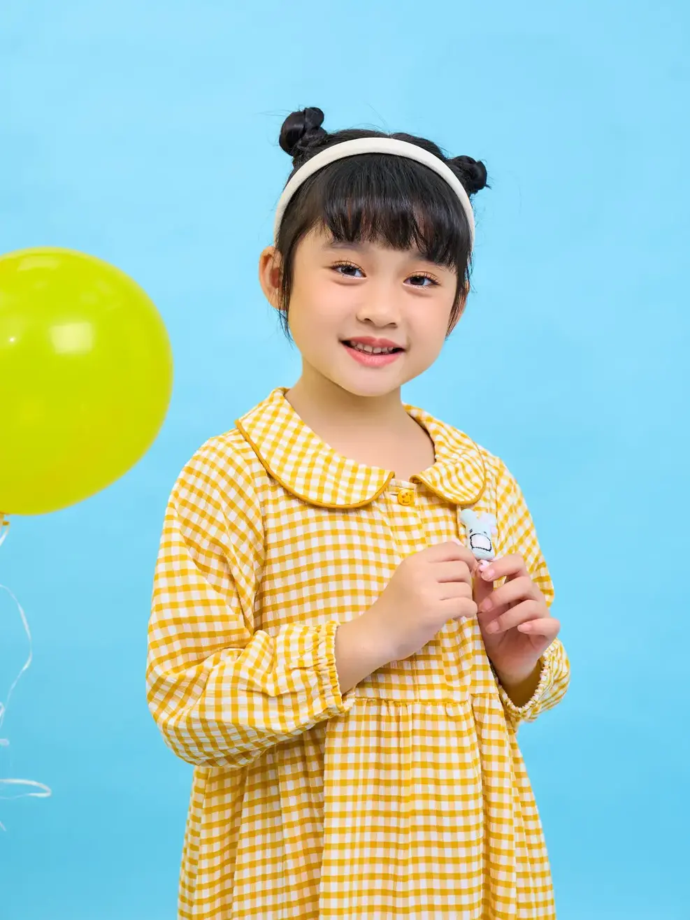 Đầm kid xòe cổ sen - Kẻ vàng - 2
