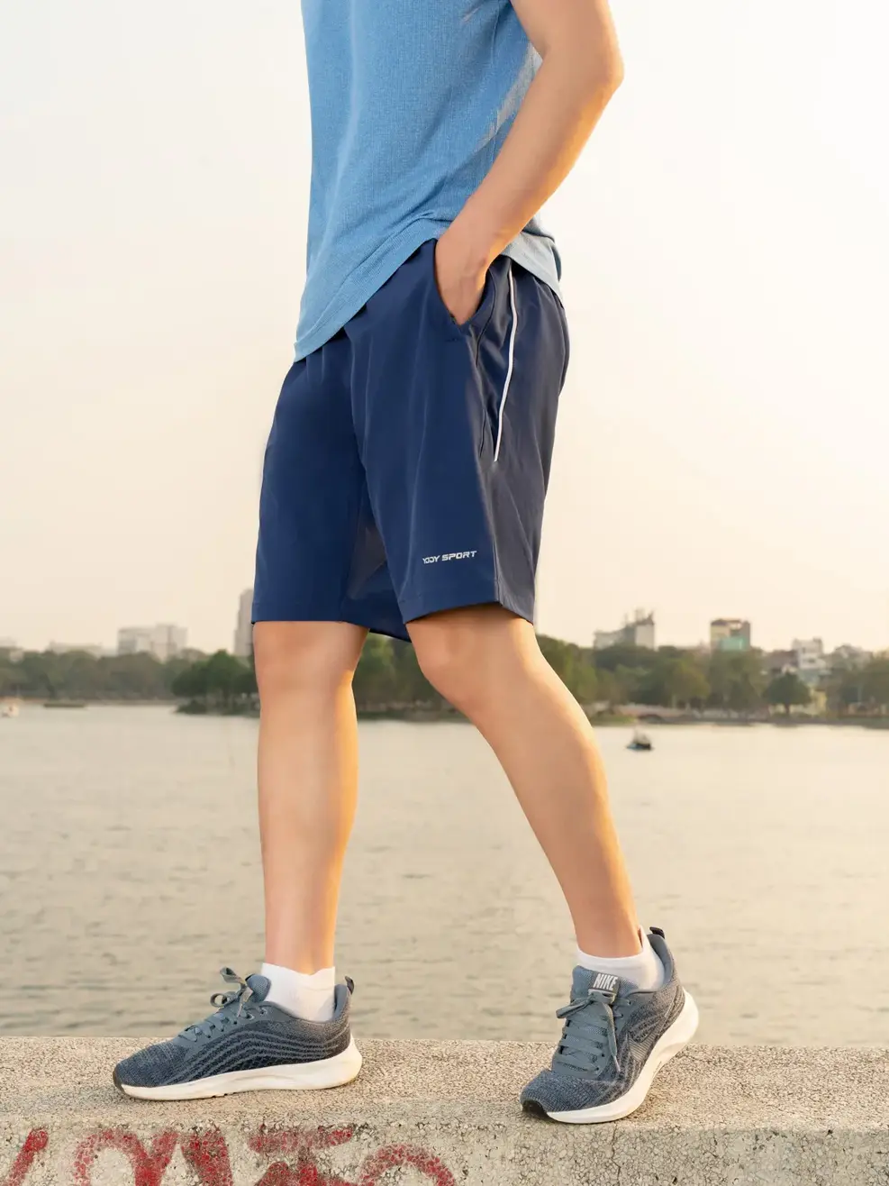 Quần short nam thể thao lé sườn - Xanh đậm - 33
