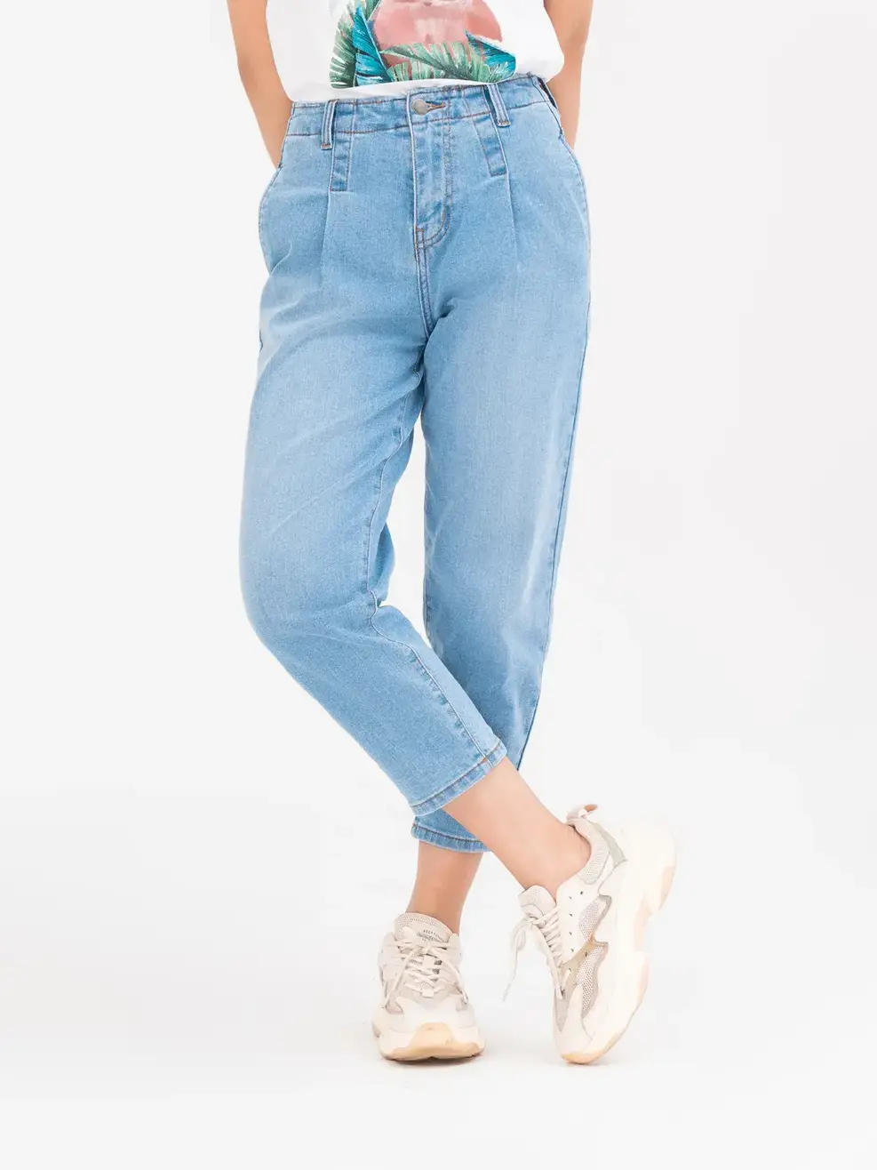 Jean nữ baggy cạp liền co giãn - Xanh nhạt - 31