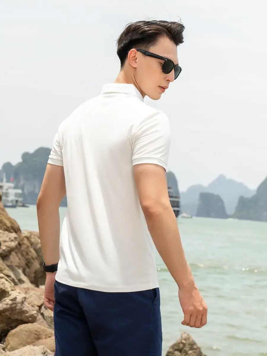 Áo polo nam mắt chim in vạch ngực phối màu - Trắng - M