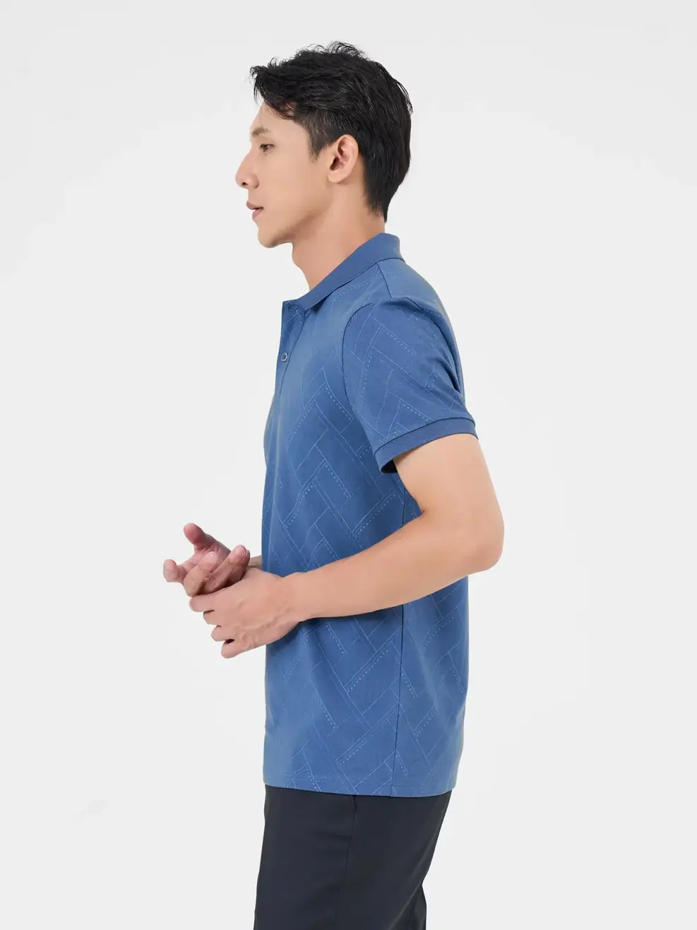 Áo Polo Nam Mắt Chim Hoạ Tiết Tràn Thân - Xanh xám - M