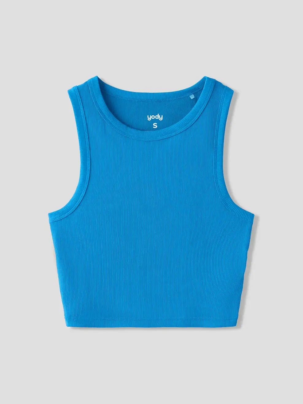 Áo 3 Lỗ Nữ Thun Rib Tăm Nhỏ Dáng Ngắn - Xanh dương - S