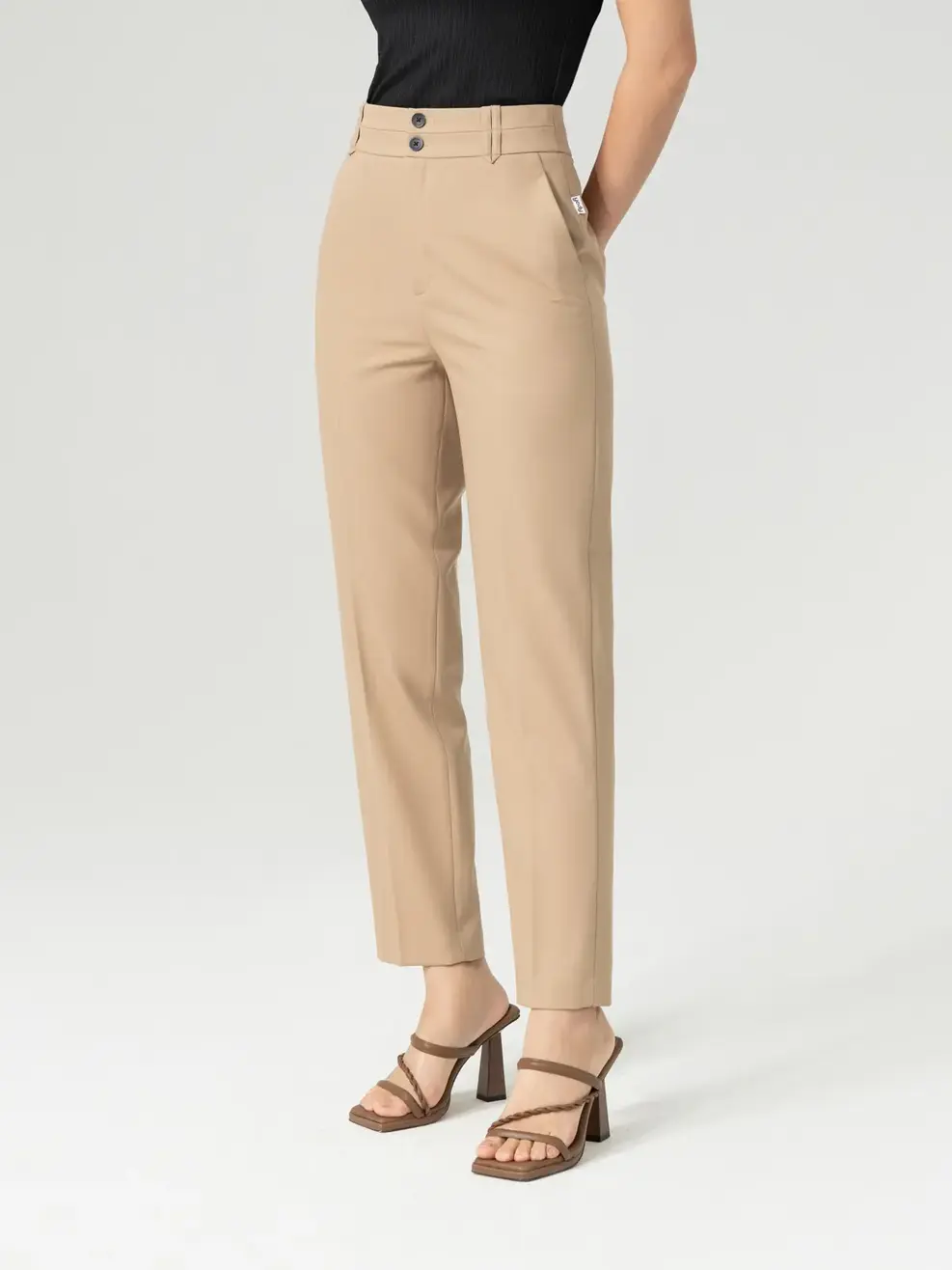 Quần Tây Nữ Cạp Kép Đỉa Trang Trí - Nâu be - M