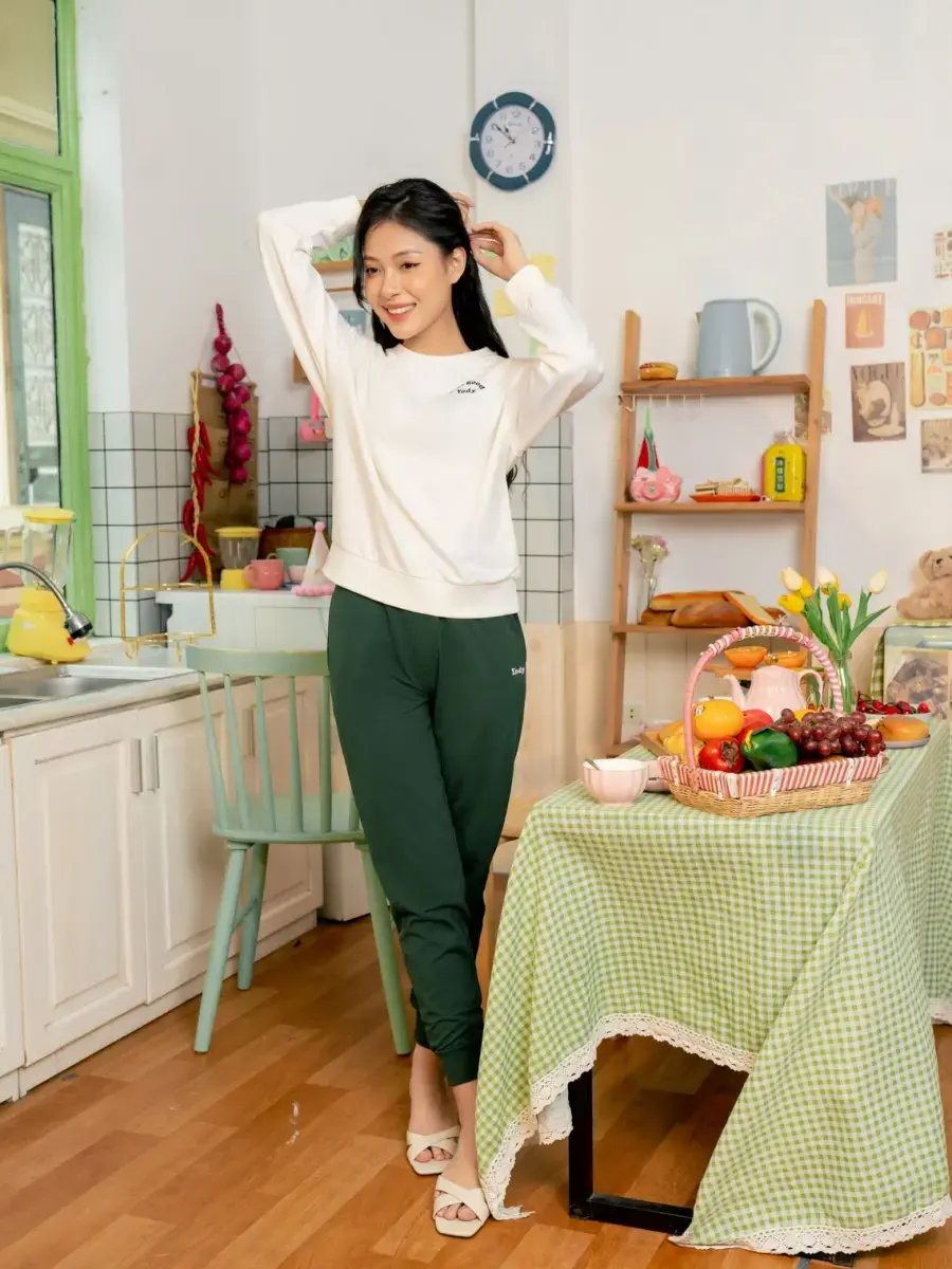 Bộ đông nữ dáng rộng - Trắng Xanh - S