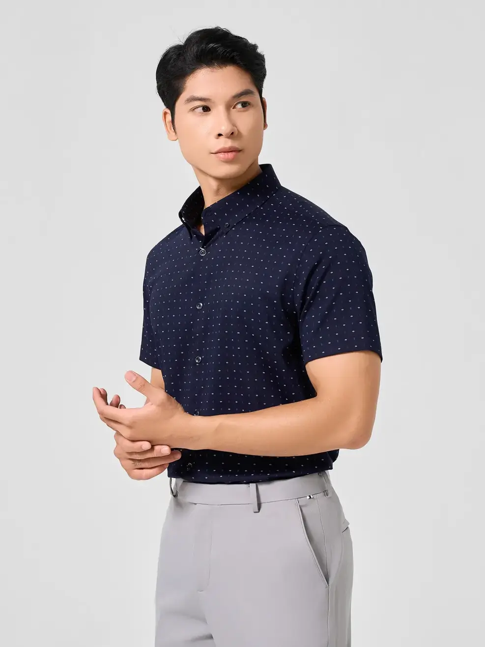 Sơ Mi Cộc Tay Nam Họa Tiết - Tím than - M