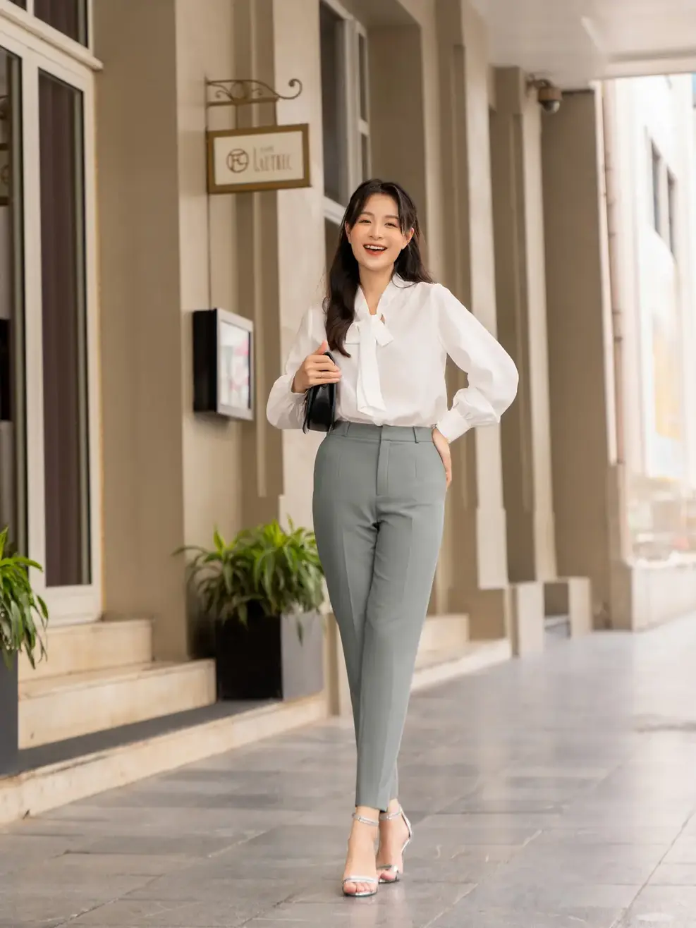 Quần âu nữ Rel chun sau - Xanh ghi - S