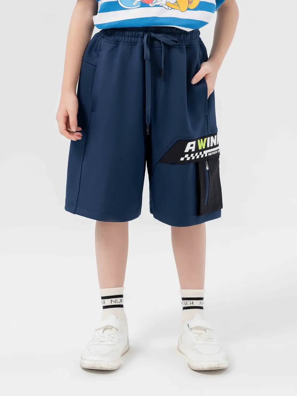 Quần Sooc Bé Trai Khoá Ngang Gối - Navy - 10-11