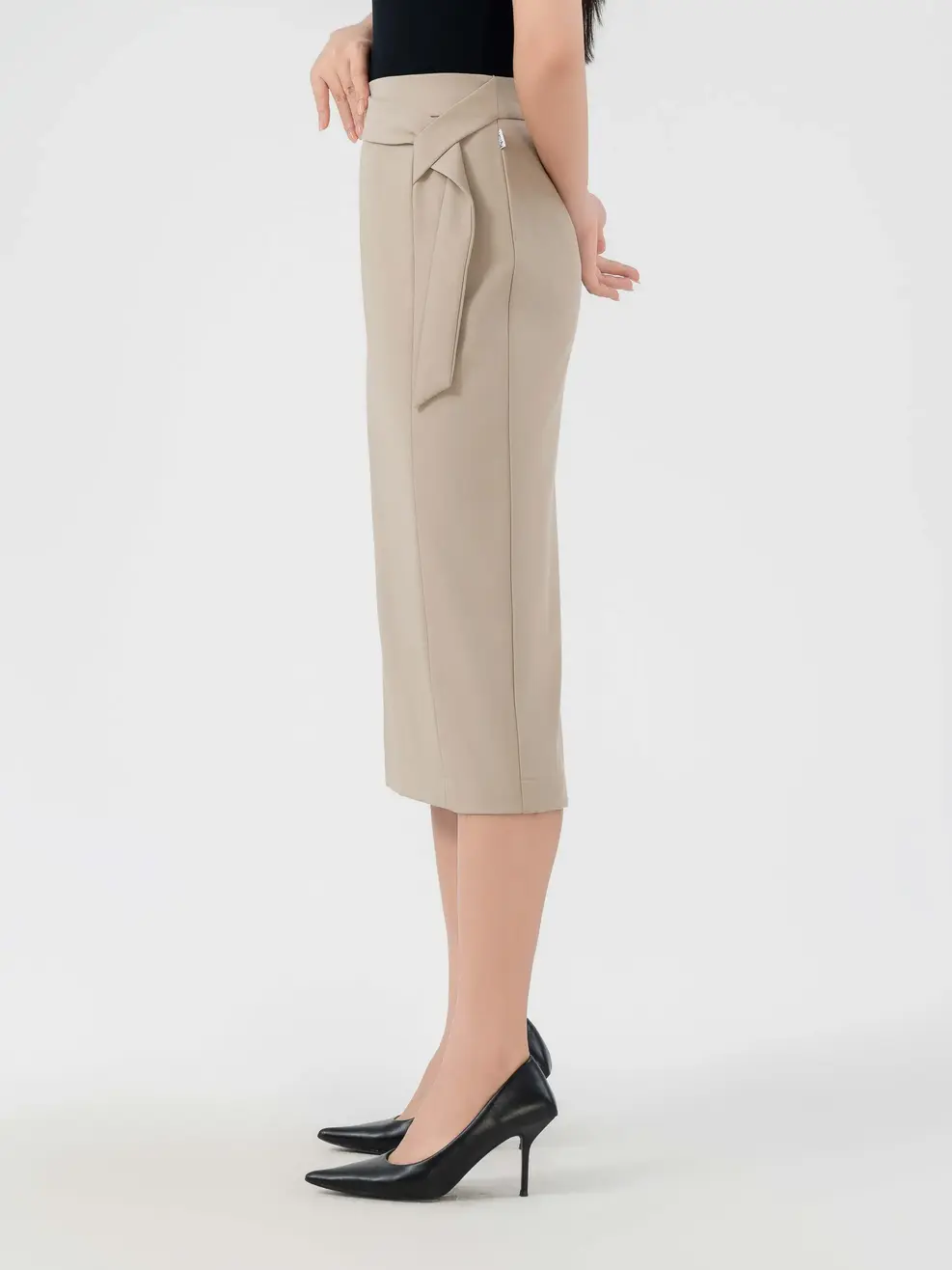 Chân Váy Nữ Bút Chì Vạt Đai Chéo - Be - S