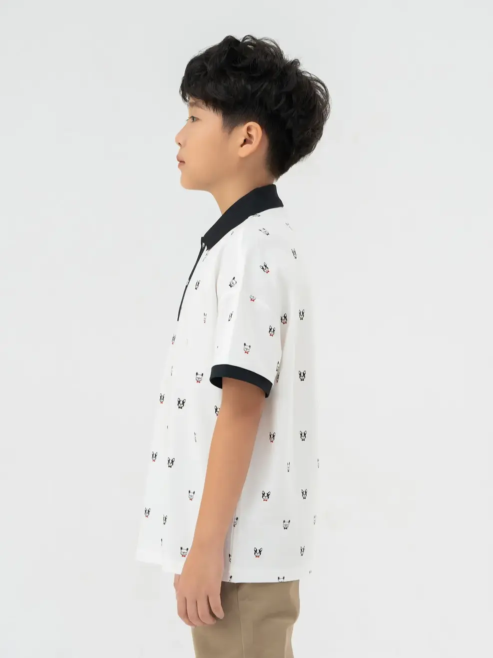 Áo Polo Trẻ Em Mắt Chim In Cún - Trắng phối đen - 8