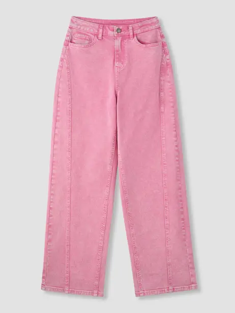 Quần Jeans Nữ Ống Rộng Cạp Cao Can Phối